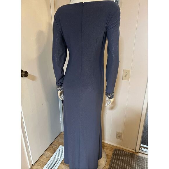 Alex Evenings Glittery Dark Gray Ruched Side floor Lengh Gown W/jeweled cuffs 8 - Picture 8 of 11